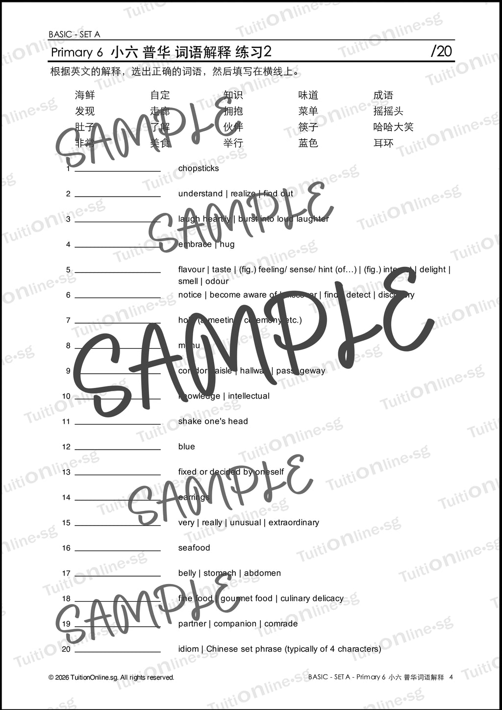 Pri 6 Chinese 词语解释 Word Meanings (Basic - Set A) with Practice - DIGITAL Copy