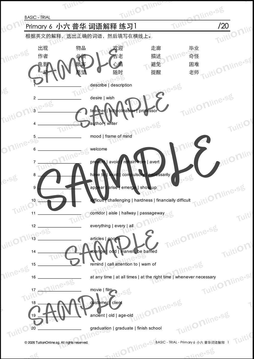 Pri 6 Chinese 词语解释 Word Meanings (Basic - Trial) - DIGITAL Copy