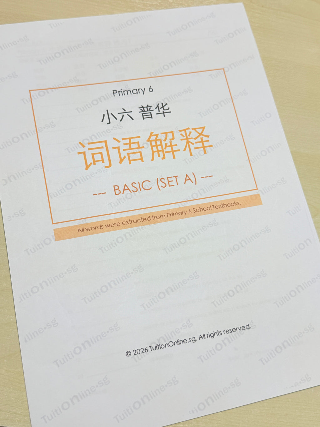 Pri 6 Chinese 词语解释 Word Meanings (Basic - Set A) - HARD copy