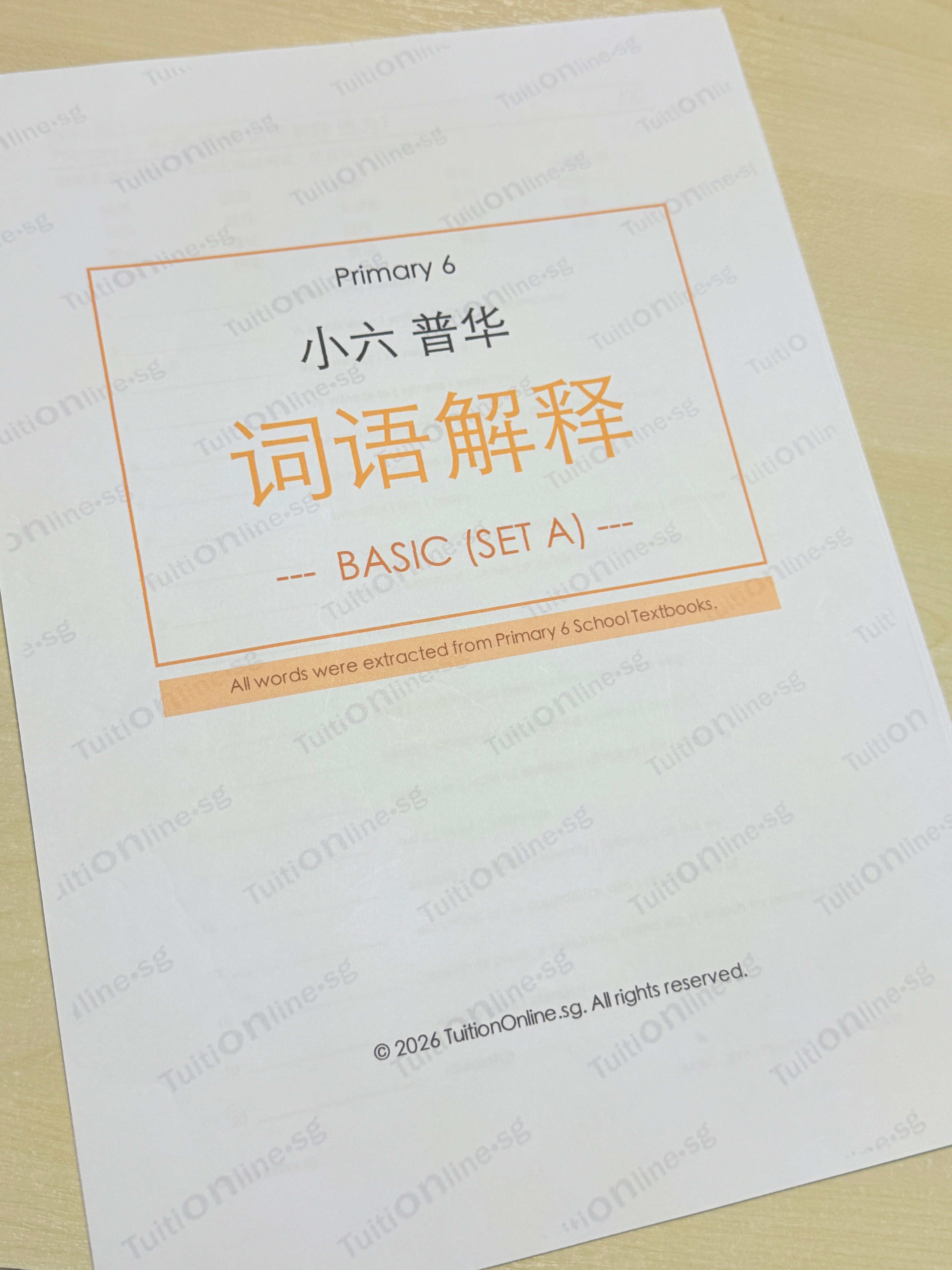 Pri 6 Chinese 词语解释 Word Meanings (Basic - Set A) - HARD copy